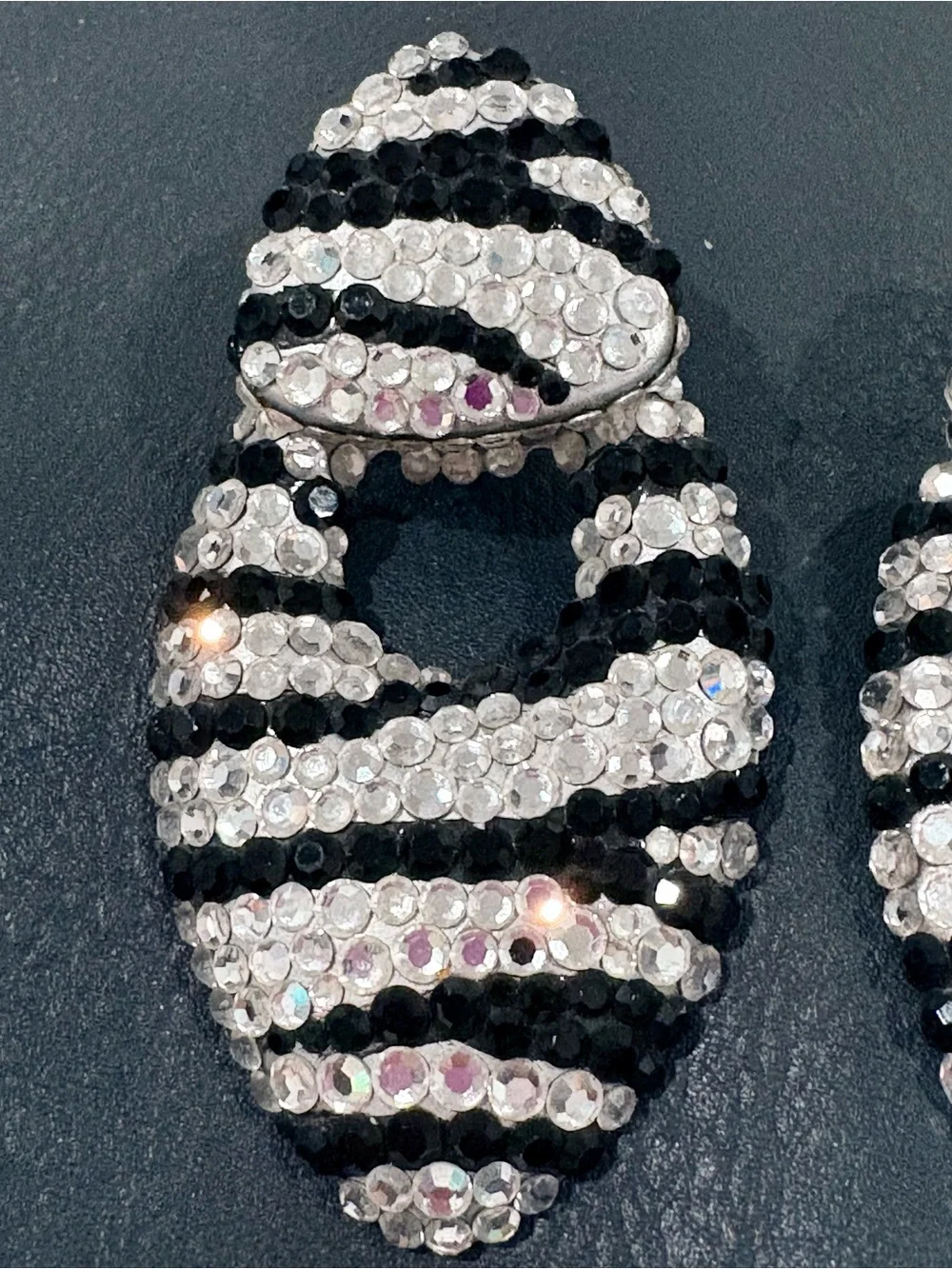 Vintage Bellini Black and White Swarovski Crystal Clip Earrings